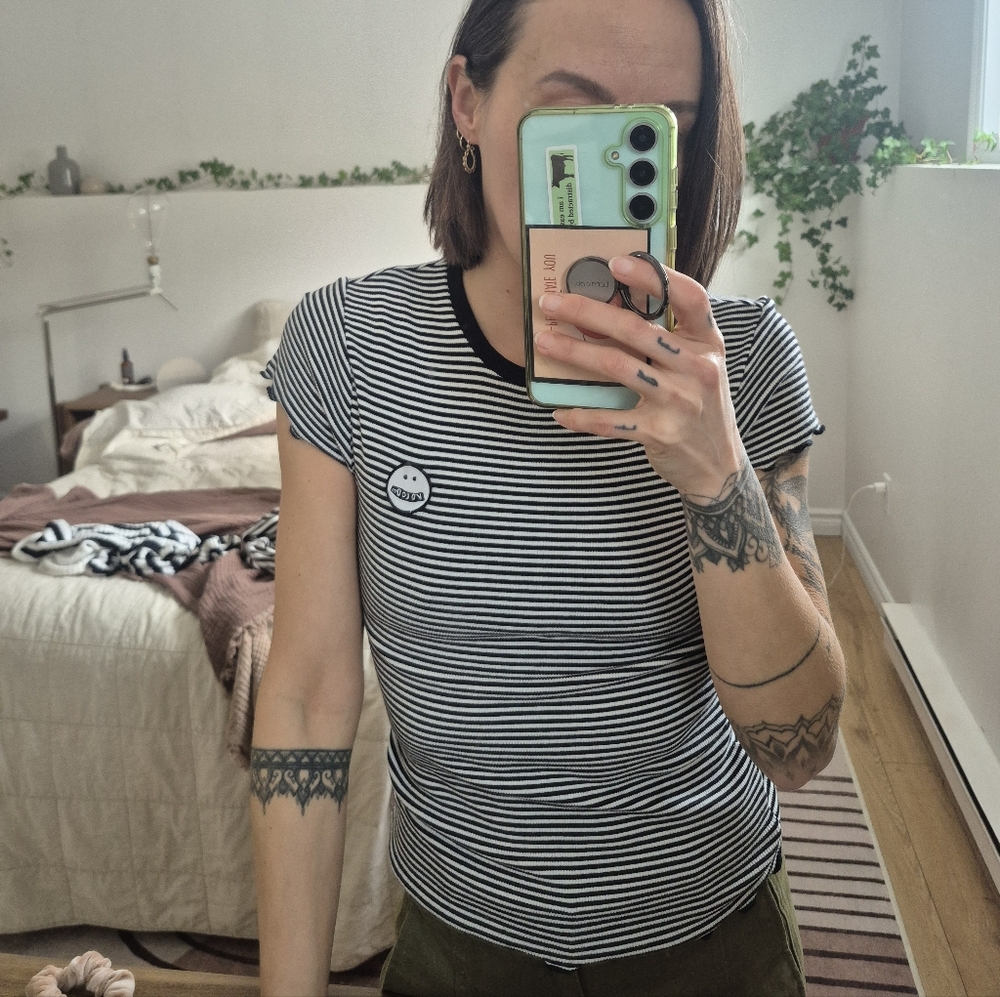 Volcom Black and White Striped Ringer Tee - Women
